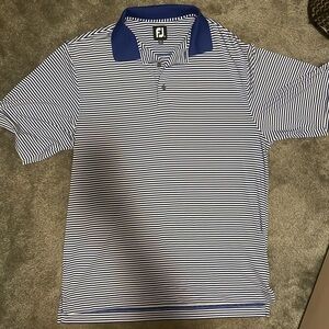 Men's FootJoy Golf Blue Striped Polo Shirt Size Medium